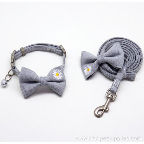 Flower Bowtie Small Dog Collar and Leash Set